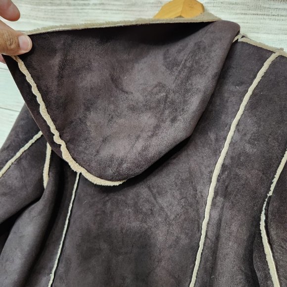 Vintage CARTE Women's Faux Suede Faux Wool Jacket Pockets Hoodie Size Large - Picture 12 of 16